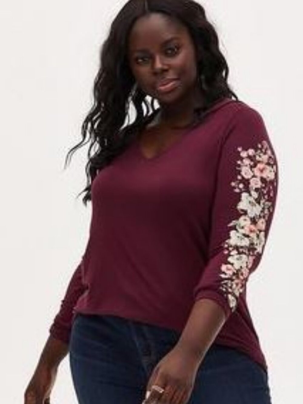 Torrid Hoodie Super Soft Floral Sleeve Tunic